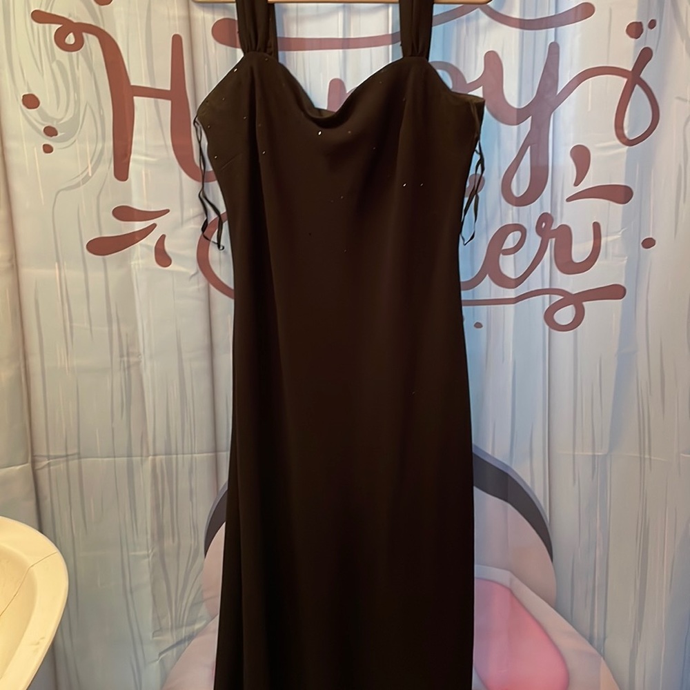 Black sequined tea length dress